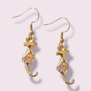 Cat Dangling Stainless Steel Hook Earrings